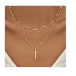 Boho Multilayer Cross Gold Necklace Set